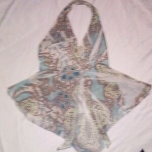 Floral Halter Neck Camisole - Blue and Cream